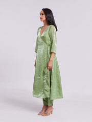Sage Green Wrap-Style Kurta Pant Set with Handwork