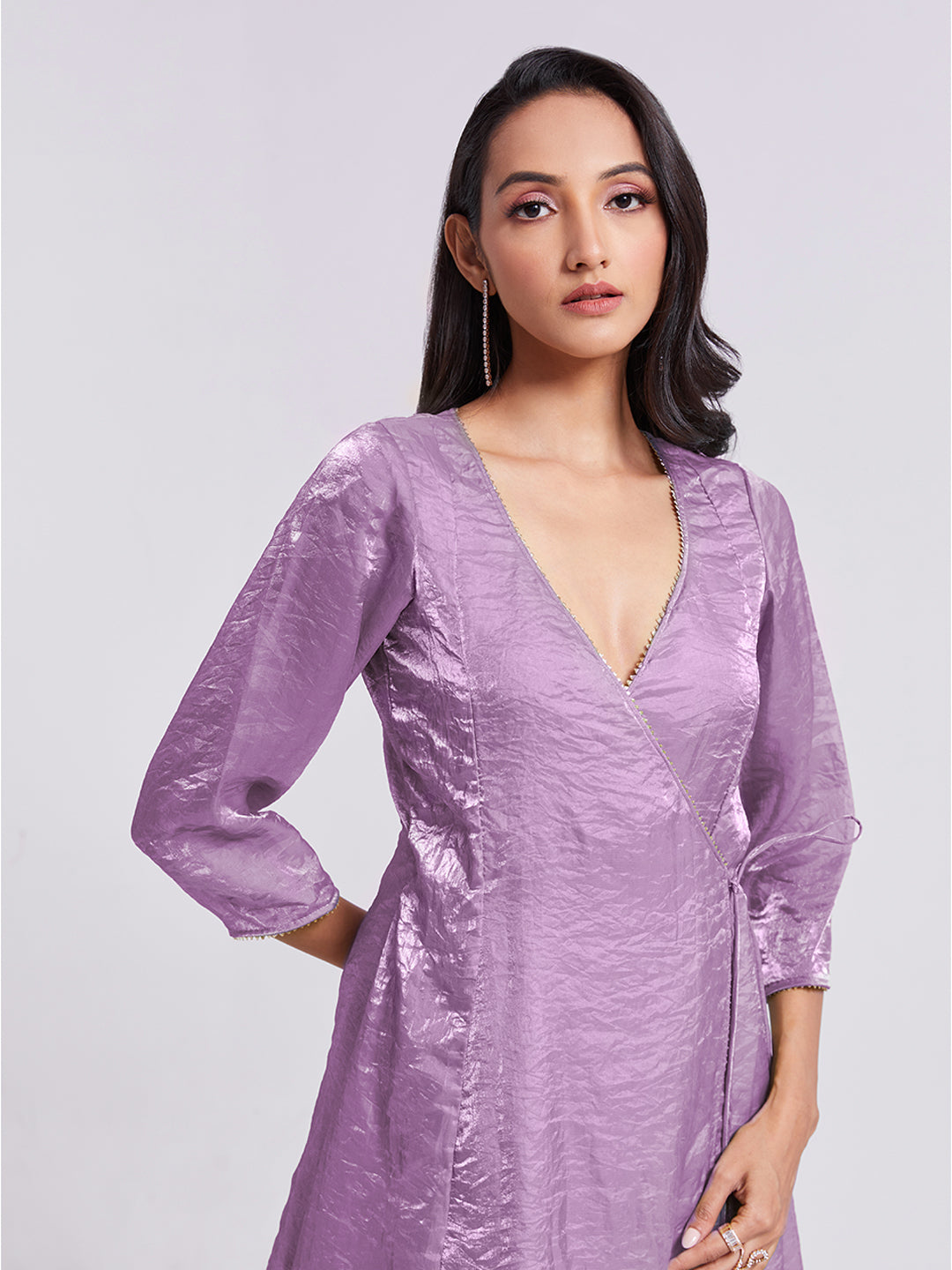 Lilav Pure Organza Wrap-Style Kurta Set with Matching Pants