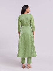 Sage Green Wrap-Style Kurta Pant Set with Handwork