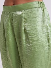 Sage Green Wrap-Style Kurta Pant Set with Handwork