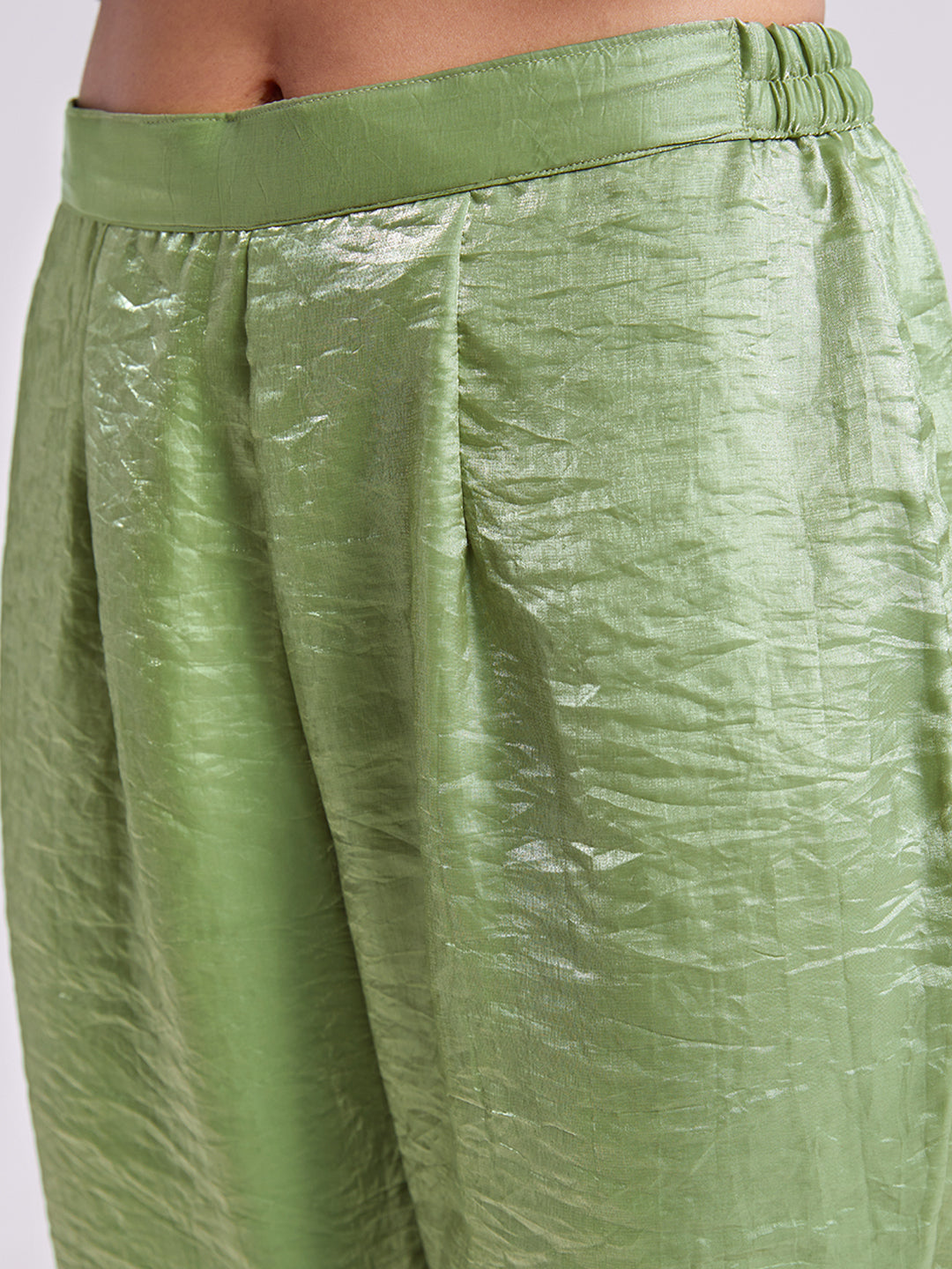 Sage Green Pure Organza Kurta Pant Set with Handwork