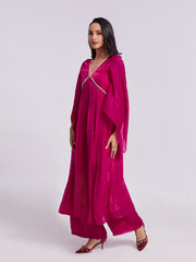 Rani Pink Anarkali Kurta Pant Set with Handwork