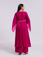 Rani Pink Anarkali Kurta Pant Set with Handwork