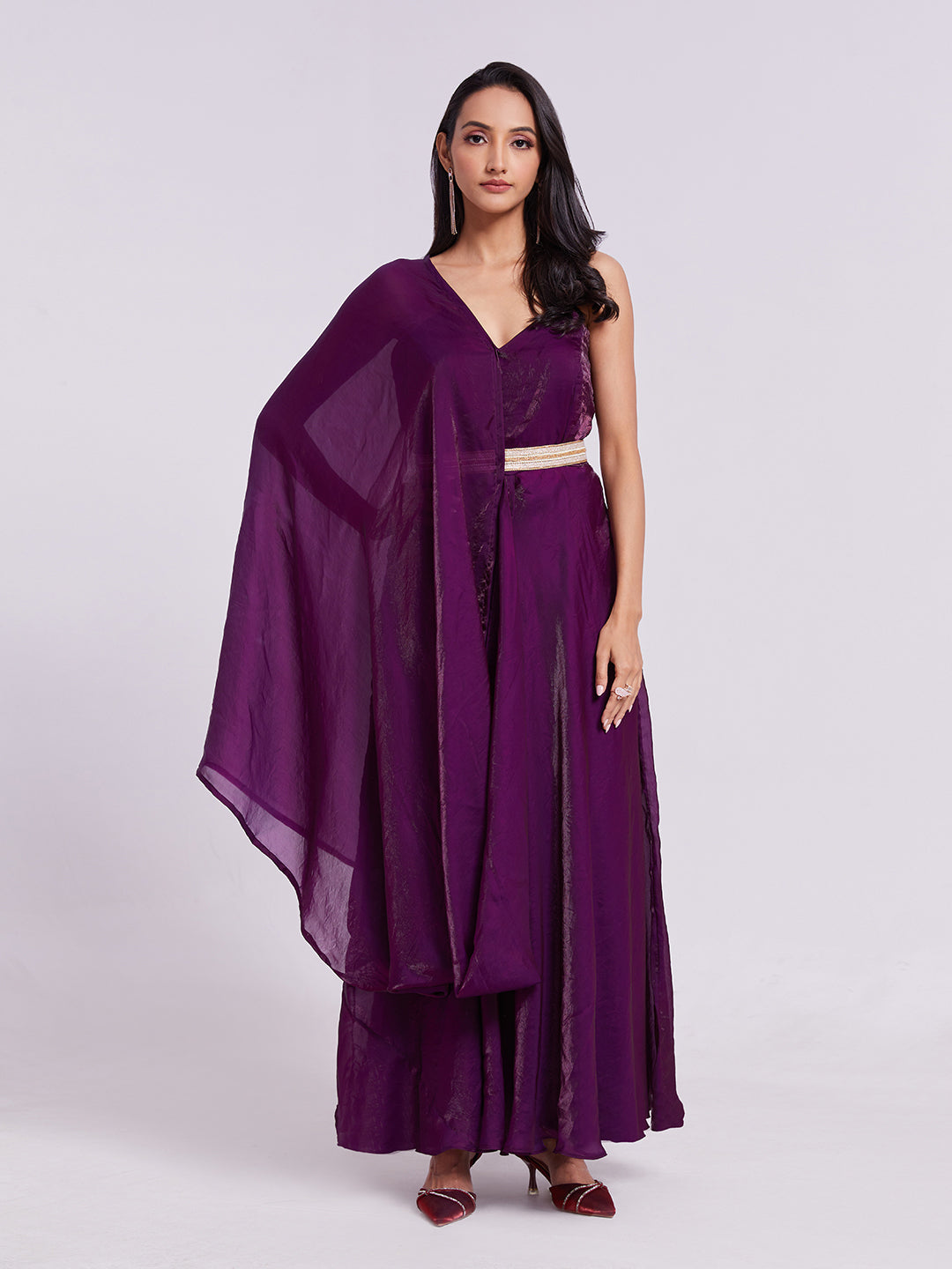 Wine Pure Organza Anarkali Gown