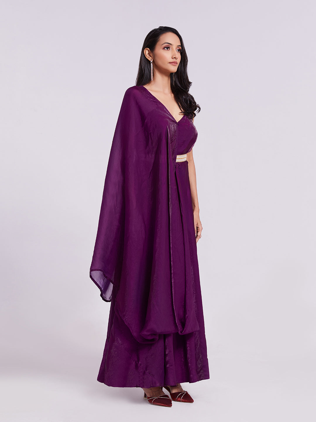 Wine Pure Organza Anarkali Gown