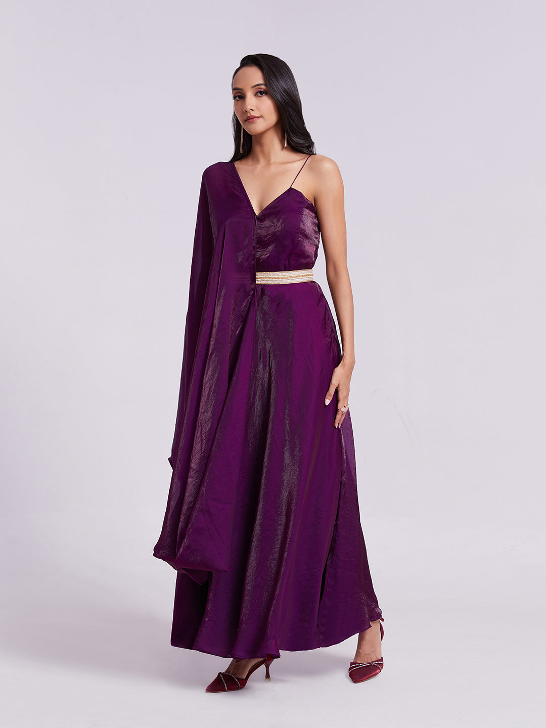 Wine Pure Organza Anarkali Gown