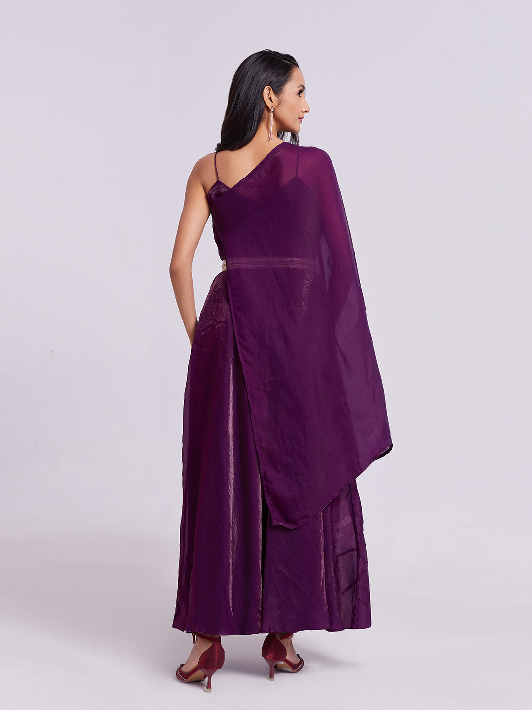 Wine Pure Organza Anarkali Gown