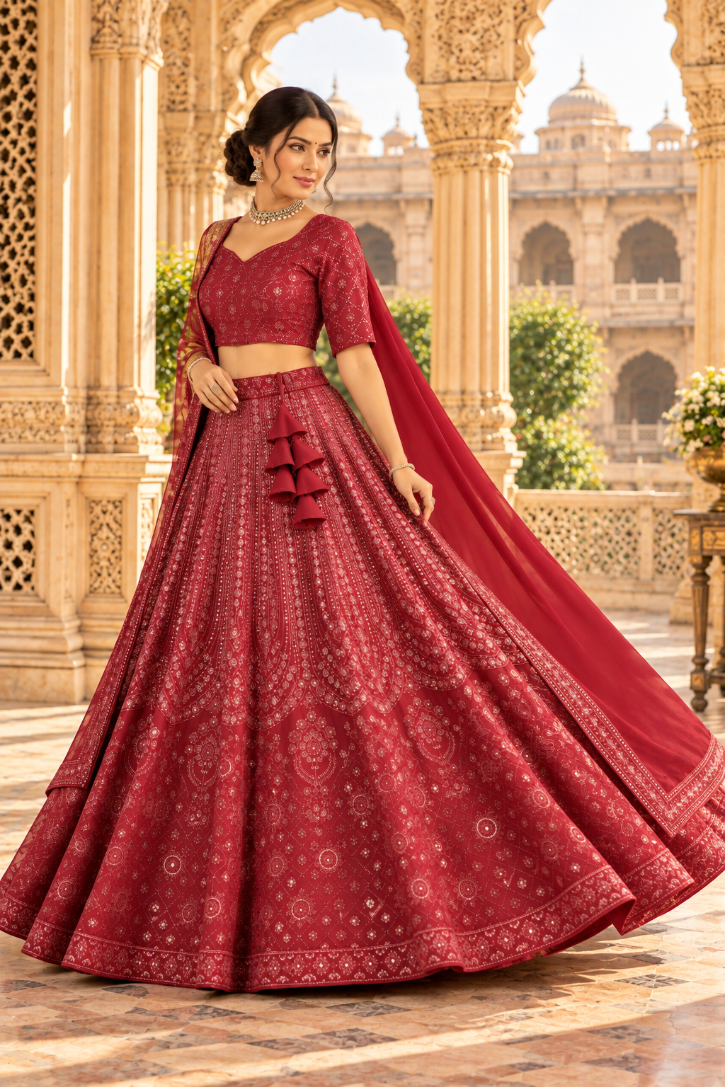 Maroon Fox Georgette Sequin Lehenga Choli