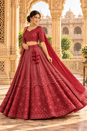 Maroon Fox Georgette Sequin Lehenga Choli