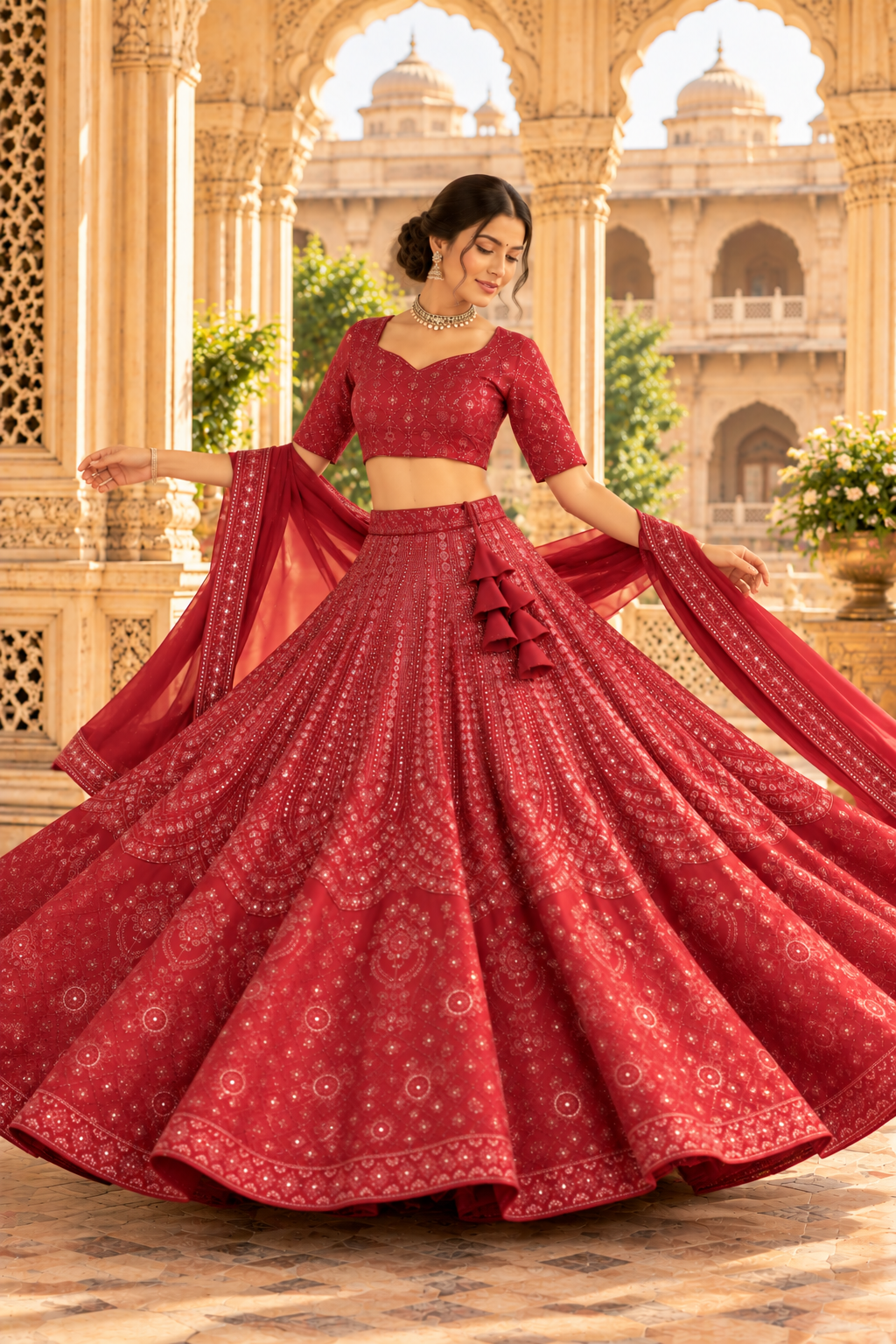 Maroon Fox Georgette Sequin Lehenga Choli