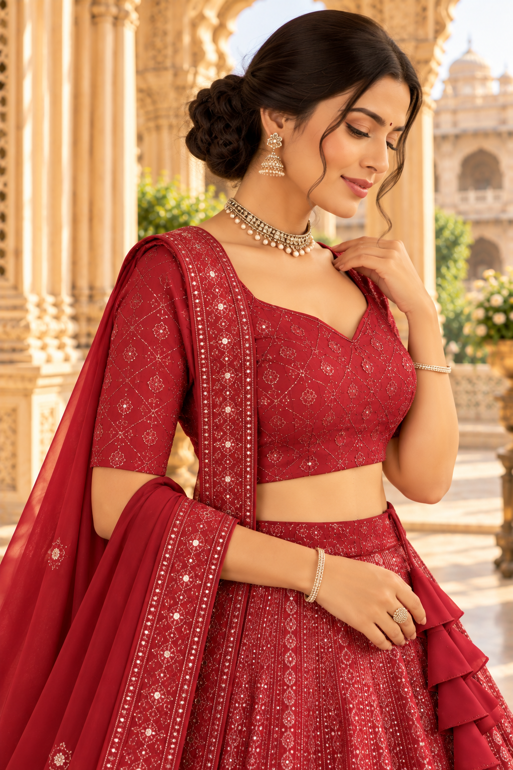 Maroon Fox Georgette Sequin Lehenga Choli