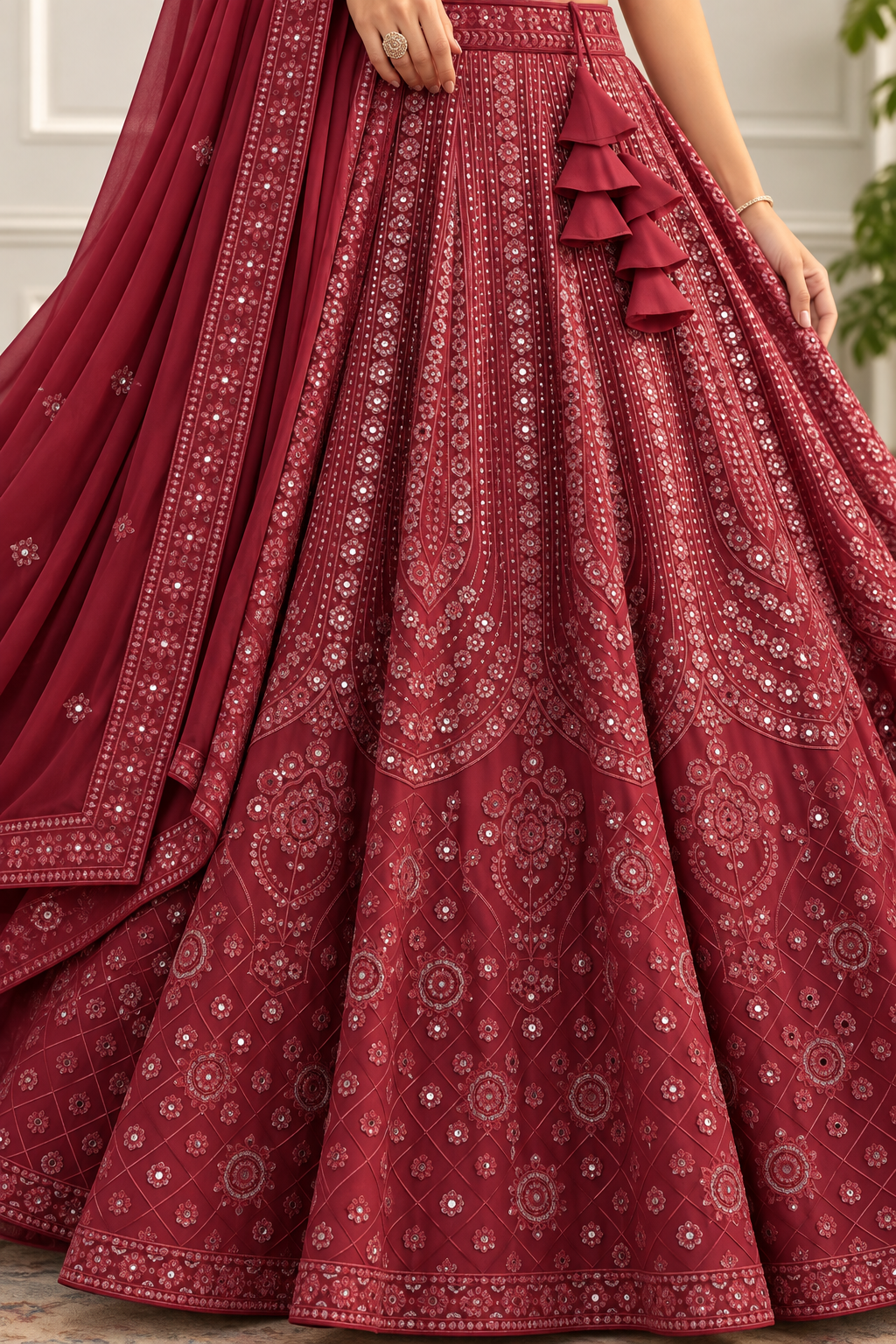 Maroon Fox Georgette Sequin Lehenga Choli