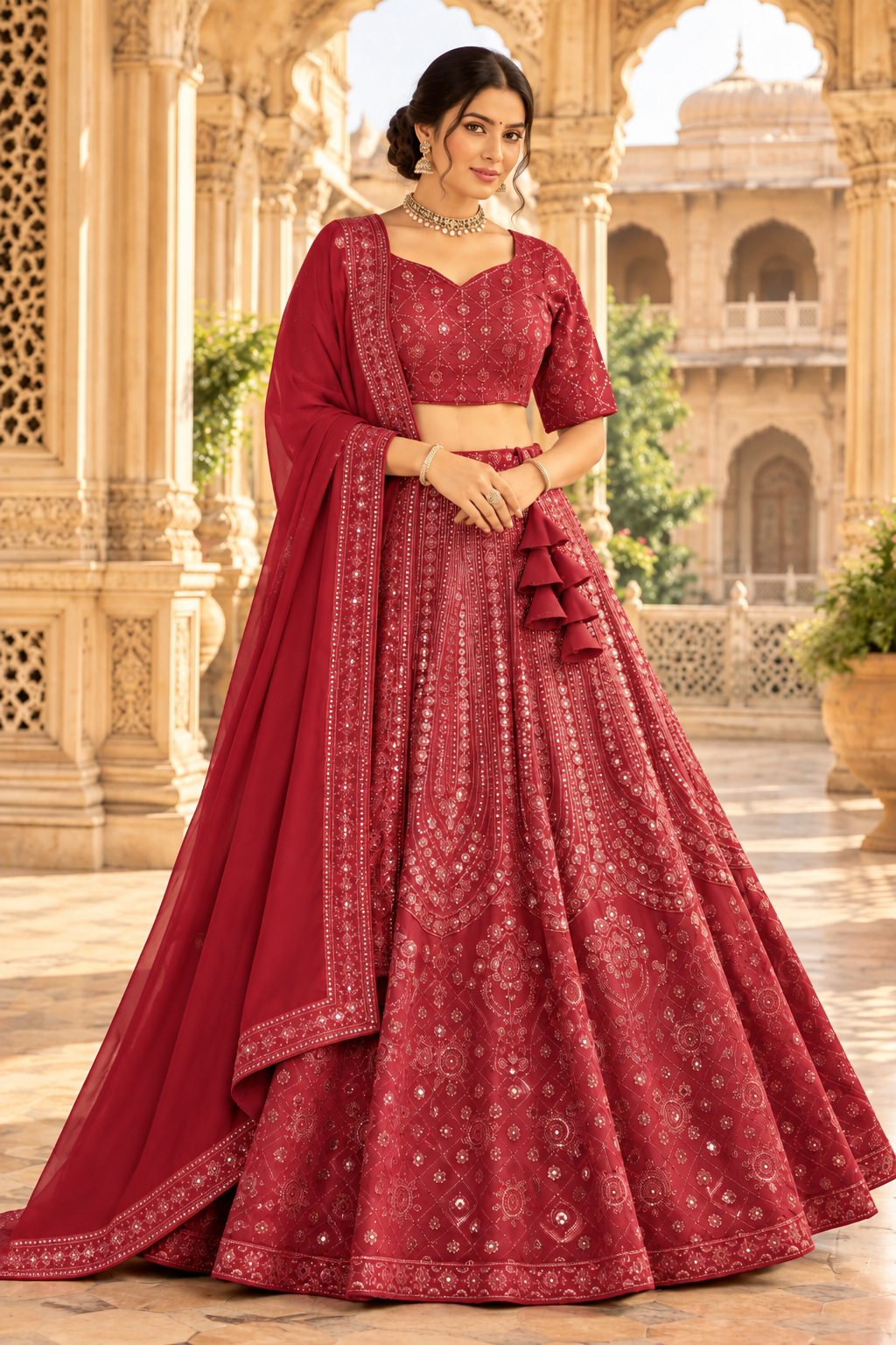 Maroon Fox Georgette Sequin Lehenga Choli