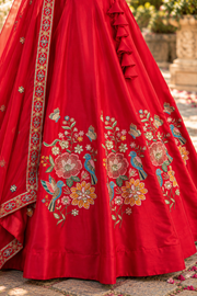 Radiant Red Floral Embroidered Lehenga Set