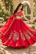 Radiant Red Floral Embroidered Lehenga Set