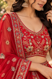 Radiant Red Floral Embroidered Lehenga Set