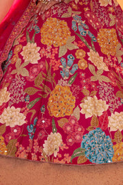 Rani Pink Dola Silk Floral Lehenga Choli with Net Dupatta