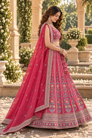 Rani Pink Star Georgette Floral Sequin Lehenga Choli