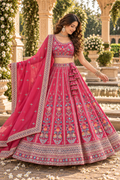 Rani Pink Star Georgette Floral Sequin Lehenga Choli