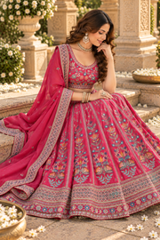 Rani Pink Star Georgette Floral Sequin Lehenga Choli