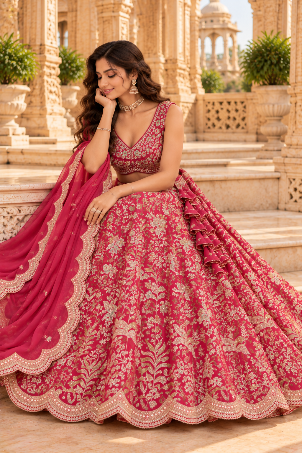Rani Pink Fox Georgette Zari Sequin Lehenga Choli