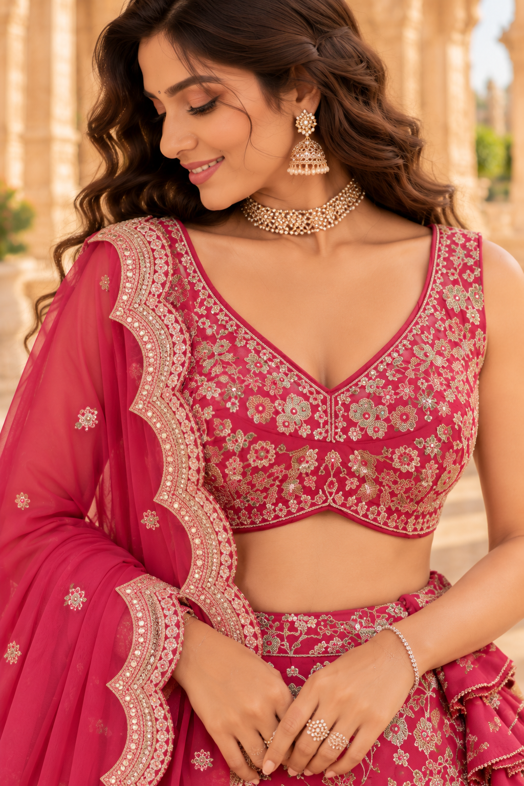 Rani Pink Fox Georgette Zari Sequin Lehenga Choli