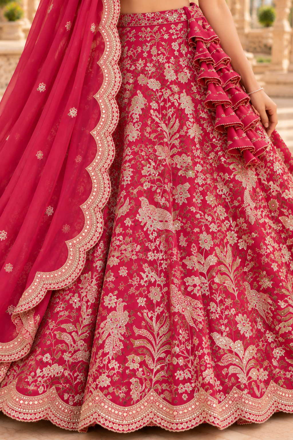 Rani Pink Fox Georgette Zari Sequin Lehenga Choli