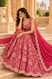 Rani Pink Fox Georgette Zari Sequin Lehenga Choli