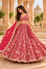 Rani Pink Fox Georgette Zari Sequin Lehenga Choli