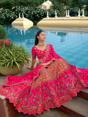 Rani Pink & Orange Printed Fancy Silk Mirror Lehenga Choli