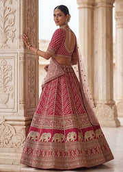 Rani Pink Pure Slubb Silk Premium Tatamie Zari Dori Embroidery Metalic Sequins Work Bridal Lehenga Choli