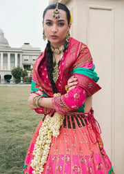 Rani Pink & Emerald Green Banarasi Silk Zari Lehenga Choli