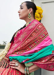 Rani Pink & Emerald Green Banarasi Silk Zari Lehenga Choli