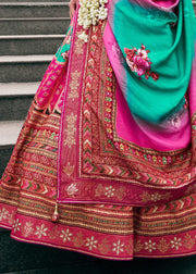 Rani Pink & Emerald Green Banarasi Silk Zari Lehenga Choli