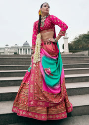 Rani Pink & Emerald Green Banarasi Silk Zari Lehenga Choli