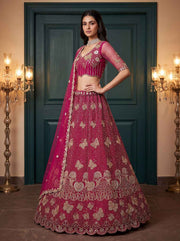 Rani Pure Heavy Net Motif Handwork Zari Sequins Work Bridal Lehenga Choli