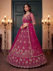 Rani Pure Heavy Net Motif Handwork Zari Sequins Work Bridal Lehenga Choli