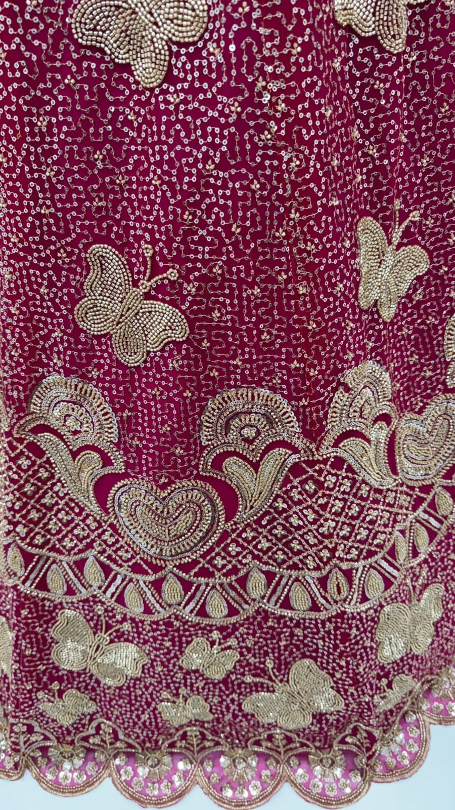 Rani Pure Heavy Net Motif Handwork Zari Sequins Work Bridal Lehenga Choli