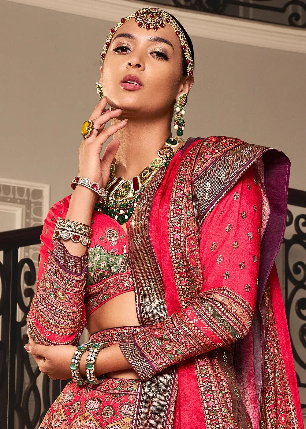 Red Banarasi Silk Zari Lehenga Choli with Dupatta