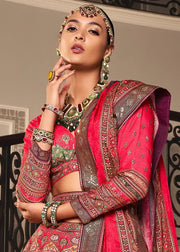 Red Banarasi Silk Zari Lehenga Choli with Dupatta