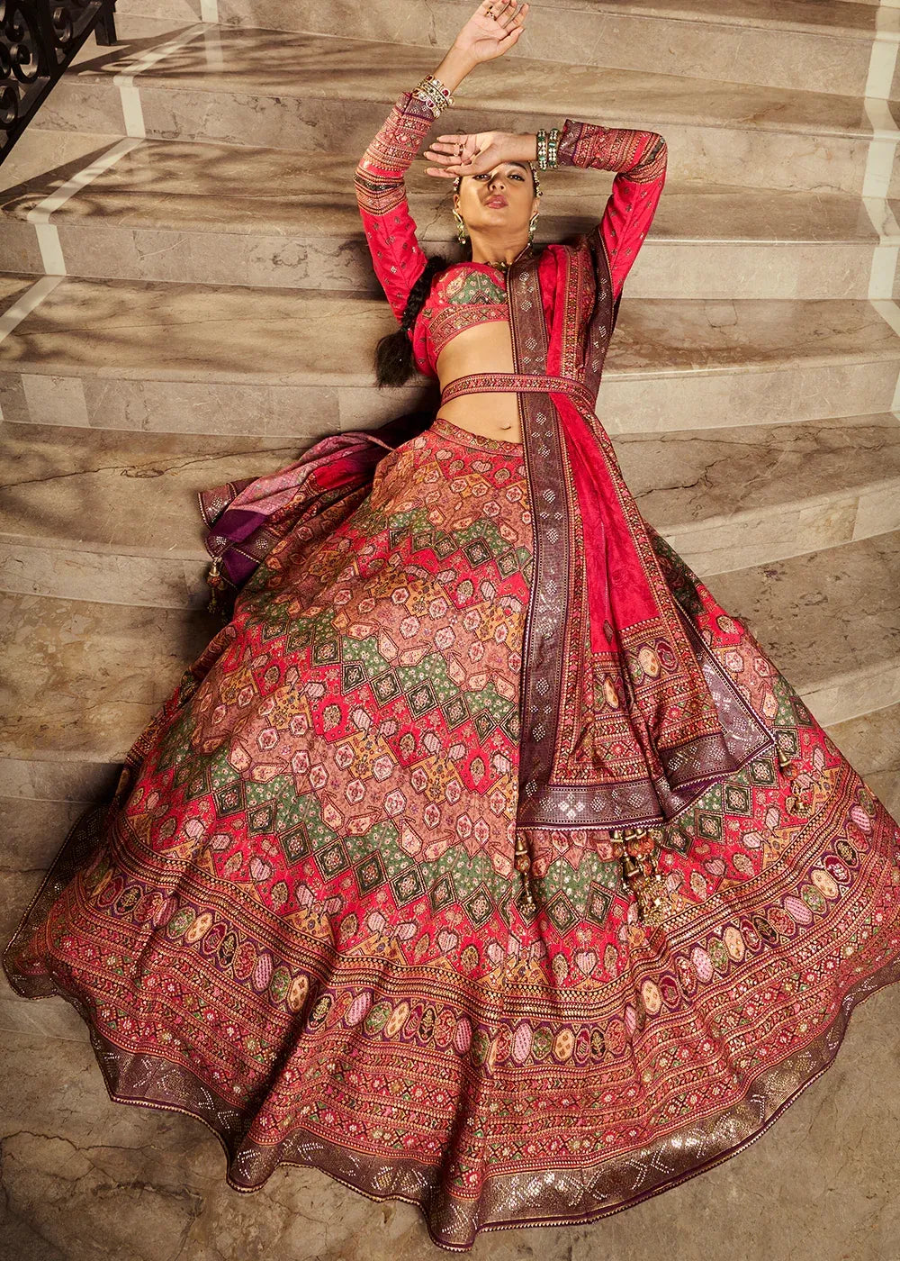 Red Banarasi Silk Zari Lehenga Choli with Dupatta