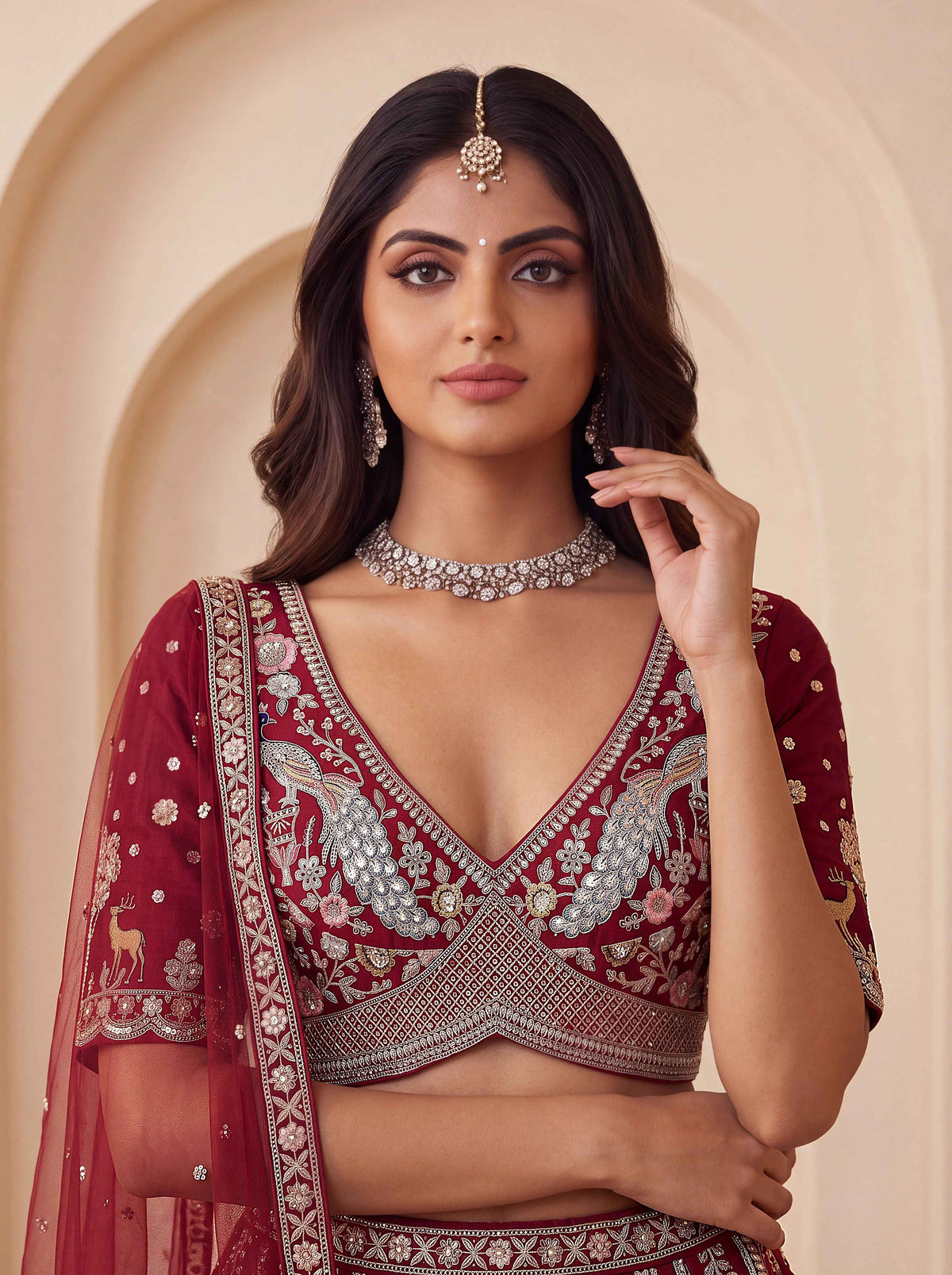 Premium Silk Multicolor Motif Sequin Bridal Lehenga Choli with Double Dupatta