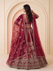 Premium Silk Multicolor Motif Sequin Bridal Lehenga Choli with Double Dupatta