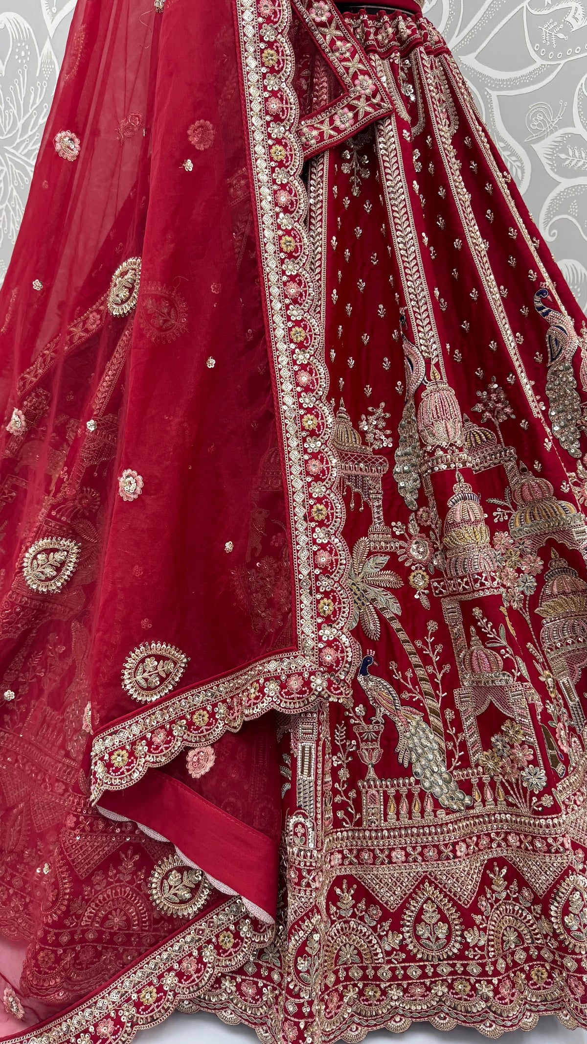 Premium Silk Multicolor Motif Sequin Bridal Lehenga Choli with Double Dupatta