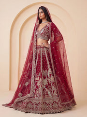 Premium Silk Multicolor Motif Sequin Bridal Lehenga Choli with Double Dupatta