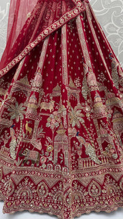 Premium Silk Multicolor Motif Sequin Bridal Lehenga Choli with Double Dupatta