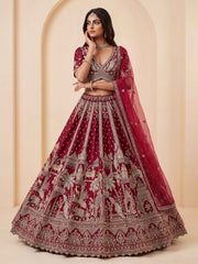 Premium Silk Multicolor Motif Sequin Bridal Lehenga Choli with Double Dupatta