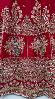 Red Pure Soft Pink Moti Handwork Peacock Multi Cotton thread Sequins Work Bridal Lehenga Choli