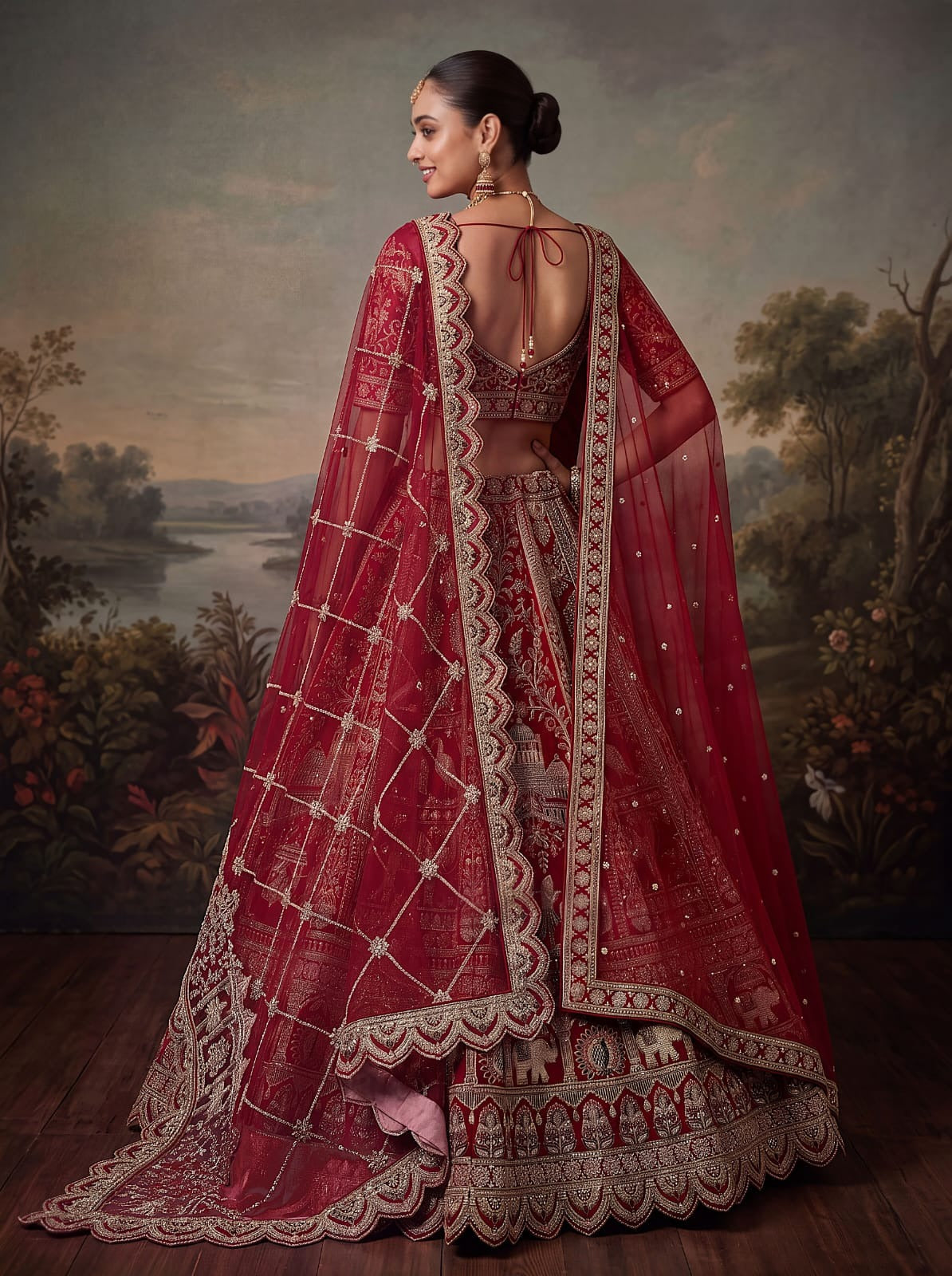 Red Pure Soft Silk Baraat Pattern Handwork Moti Dori & Multi Thread Sequins Work Bridal Lehenga Choli