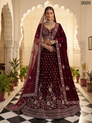 Red Velvet Zari Sequin Bridal Lehenga Choli with Double Dupatta